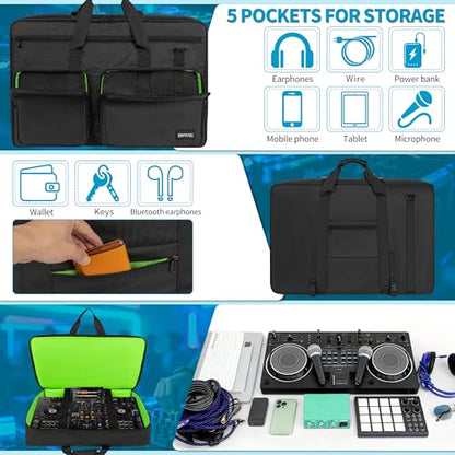 IBVIVIC DJ Controller Storage Bag Case Fits for XDJ-RX2/XDJ-RX3/DDJ-REV5 | Fits for DDJ-REV7/Denon DJ Prime 4/MCX8000 Padded DJ Travel Carrying Bag - size: XDJ-RX3/RX2