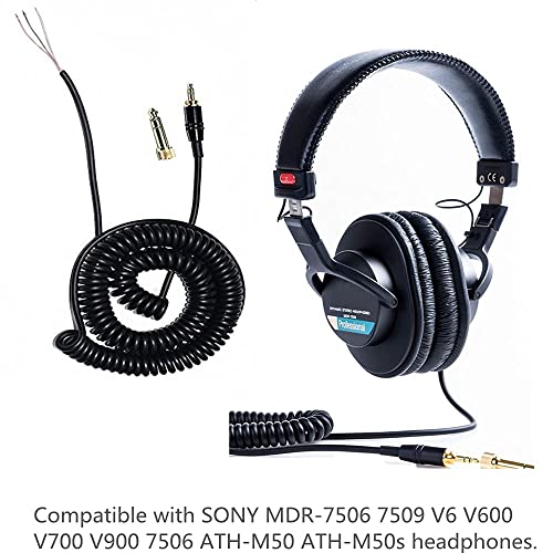 ATH-M50 Replacement Extension Cord Spring Relief Coiled Audio Cable Compatible with Sony MDR-7506 MDR-V6 MDR-V600 MDR-V700 MDR-V900 and Audio Technica ATH-M50 ATH-M50s Headphones (Black)