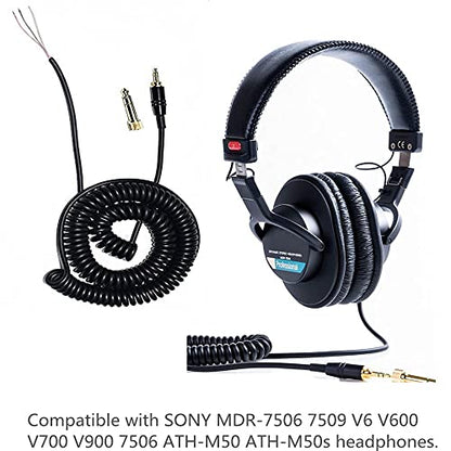 ATH-M50 Replacement Extension Cord Spring Relief Coiled Audio Cable Compatible with Sony MDR-7506 MDR-V6 MDR-V600 MDR-V700 MDR-V900 and Audio Technica ATH-M50 ATH-M50s Headphones (Black)