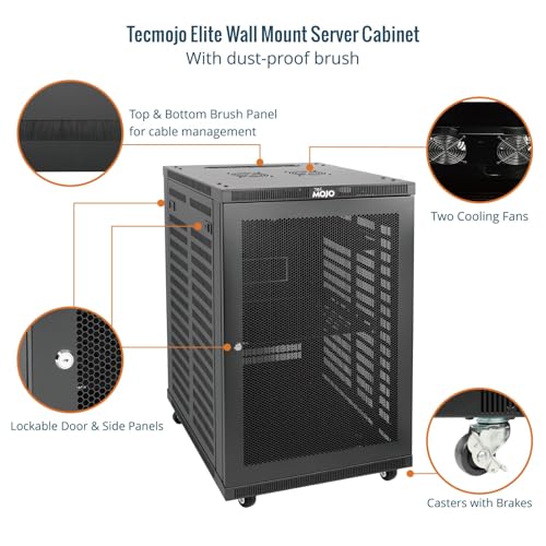 Tecmojo 18U Wall Mount Rack,18U Rack 23.6 Inch Depth,Hold Up to 176 Lbs,Server Rack with Casters,Enclosed Network Cabinet for 19 Inch Network,Server and AV Gear,Mesh Door(Elite Collection) - size: 18U/23.6in Depth/Mesh Door