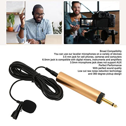 Cuifati 3.5mm Wired Lavalier Microphone Omnidirectional Condenser Mic On Lapel Mic with 16.4ft Cable and 6.5mm Adapter for Phones Cameras Computers