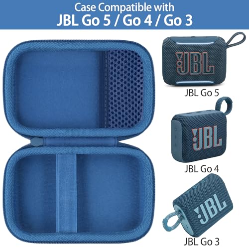 for JBL Go 5/4/3 Ultra Portable Speaker Hard Travel Case, Blue | Protective Storage Bag with Mesh Pocket & Hand Strap, Shockproof EVA Carrying Box, Soft Lining - color: Blue Case