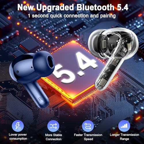Wireless Earbuds, 2025 Bluetooth 5.4 Headphone 3D Bass Hi-Fi Stereo Ear Buds, 4 ENC Noise Cancelling Mic, 40H 3g USB-C in-Ear Earphone, IP7 Waterproof Workout Sport for Laptop Pad Android iOS, Blue - color: Blue