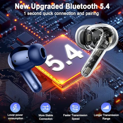 Wireless Earbuds, 2025 Bluetooth 5.4 Headphone 3D Bass Hi-Fi Stereo Ear Buds, 4 ENC Noise Cancelling Mic, 40H 3g USB-C in-Ear Earphone, IP7 Waterproof Workout Sport for Laptop Pad Android iOS, Blue - color: Blue