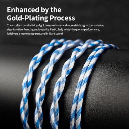 KBEAR Frost 6N 2-Strand Twisted-Pair 71-Core OCC Gold-Plated HiFi Earphone Upgrade IEM Cable Compatible with KZ ZS10/ZSN PRO X/Castor/ZAR/ZAX/AS24/AS16 PRO/ZAS (4.4mm-Without mic, Silver-Blue, QDC) - style: 4.4mm-without mic