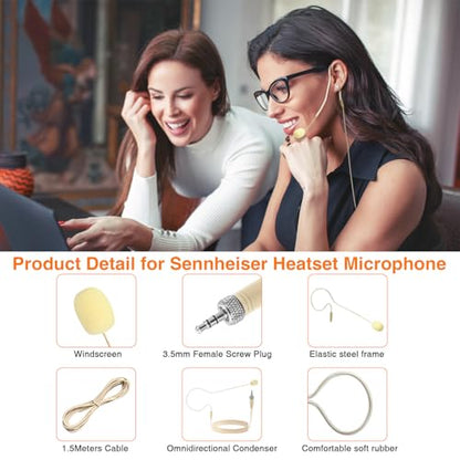 2 Pack Headset Single Earhook Microphone Hands-Free Mic for Sennheiser | 3.5mm Female Screw Plug,Condenser Omnidirectional Mic,Light-Weight Beige Headset Head Mic with Windscree and 1.5m Cable - color: 2 Pack / Beige