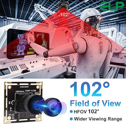 ELP H.264 1080P USB Camera Module with Microphone Wide Angle Fisheye Webcam | 170degree FHD PC Camera for Computer, UVC USB2.0 Lightburn Camera for Laser, Home Security, Embedded Machine Vision, Robotics - size: 170degree lens