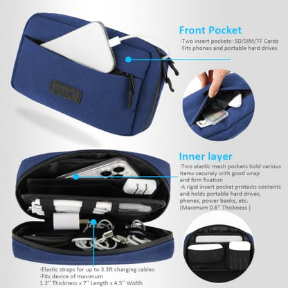 GOX Travel Cable Organizer Bag, Small Tech Pouch for Electronics, Navy - color: Navy