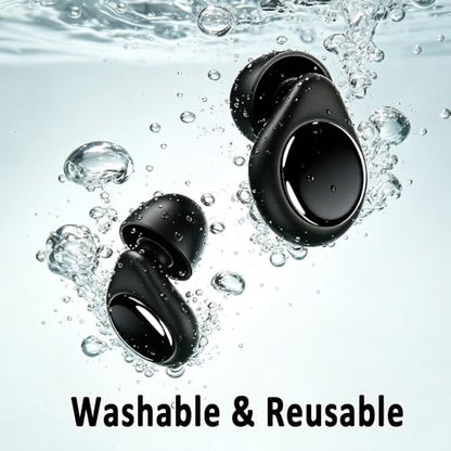 45dB Reusable Silicone Noise Reduction Ear Plugs | For Sleeping, Concerts, Airplane Travel, Side Sleepers, 6 Replacement Ear Tips, Obsidian Color