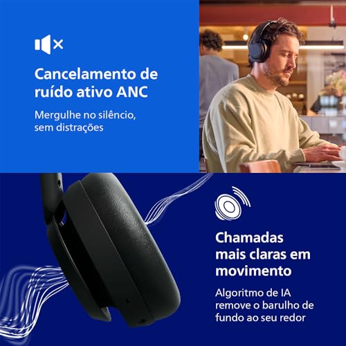 PHILIPS H6509 Wireless Headphones, Over-Ear Bluetooth 5.3 Headphones with Noise Canceling Pro, Dynamic Bass, 70H Battery Life, Fast Charging, Soft Ear Cups, Multipoint Connectivity, App Control