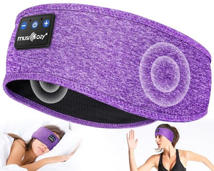 MUSICOZY Bluetooth 5.4 Sleep Headphones Headband Sports Wireless Audio | Earbuds 2 in 1 Design with Breathable Stretch Fabric, HD Stereo Sound Speakers for Workout Yoga Running, Nighttime Sleep Use - color: Amethyst