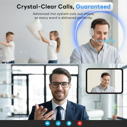 Bluetooth Headset, Wireless Headset with Mic for Work, Bluetooth 5.3, Wireless Headphones with AI Noise Cancelling Microphone (Clear Calls & Mic Mute), USB Dongle, for Computer/PC(White) - color: White