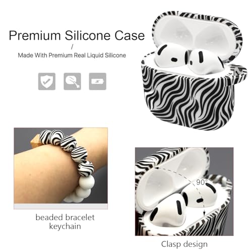 Case Compatible with AirPods 4 Case,Soft Silicone Cover with Bracelet Lanyard and Keychain, Cute Wireless Charging Protective Case for Apple AirPods 4th for Women and Men (Zebra) - color: Zebra