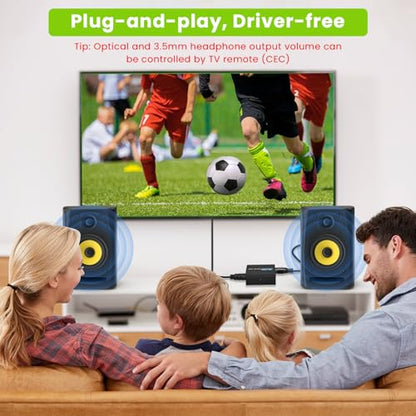 192KHz ARC Audio Extractor, HDMI ARC to Toslink/Optical+3.5mm AUX Output, HDMI to Optical Audio Adapter with 3.5mm RCA Cable, ARC to RCA Audio Converter for TV Amplifier Speaker/Soundbar/Headset