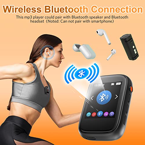 Portable Kids Mp3 Player with Clip on Back,Small Music Player with Bluetooth 5.3,Touch Screen,Biult-in Voice Record FM Radio,Micro SD Card Slot and Speaker for Outdoors Sports,Max 512GB Expand