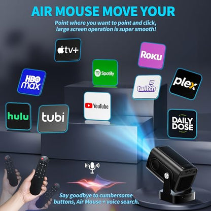 Projector [Auto Focus & Native 1080P & Built-in Apps] Mini Portable Projector 1080P, 4K Full HD with WiFi 6 & Bluetooth 5.4, Auto Focus & Keystone, 270° Rotatable, Compatible with Phone/HDMI/USB,Black - color: Obsidian Black