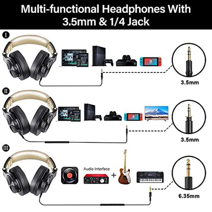 OneOdio Bluetooth Over Ear Headphones, Wireless Headphones w/ 72H Playtime, Hi-Res, for Computer Laptop PC Tablet - Gold