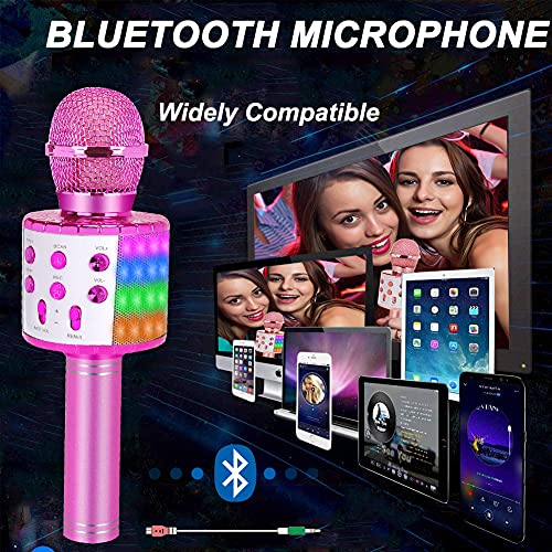 Karaoke Microphone Wireless for Singing: Bluetooth Karaoke Mic for Kids Adults - color: 02-Pink With Light