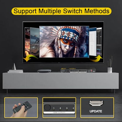 HDMI Matrix 4 in 2 Out 4K 60Hz 4:4:4 ARC HDR D-olby Vision Atmos SPDIF 5.1CH Breakout 3.5mm Stereo HDCP2.2- PC Console 16 EDID HDMI Scaler 4K 1080P Sync, HDCP2.2 HDMI2.0 Matrix 4x2 IR Remote