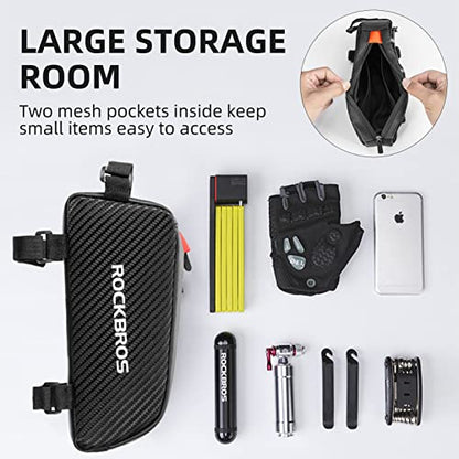 ROCKBROS Top Tube Bike Bag Narrow Slim Design Lightweight Portable | Adjustable Straps,2 Inner Net Pockets,Elastic Rope,Reflective, Compatible with iPhone 14/13/12 Pro Galaxy S22/S21,Road MTB - color: STYLE 1
