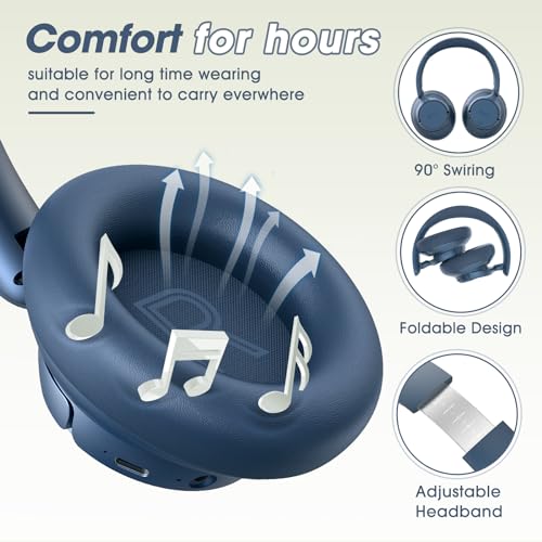 BERIBES Hybrid Active Noise Cancelling Headphones Wireless Over Ear 70Hours | Foldable Bluetooth 6.0,Transparent Modes,3.5MM Cable,Lightweight Built-in Mic,HiFi Stereo Deep Bass,Soft-Earpad,Fast Charging - color: Blue