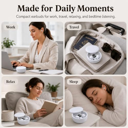 Sleep Earbuds Bluetooth 5.4, Mini Invisible Noise Blocking Sleeping Headphones, Hidden Earbuds with LED Display for Small Ears, for Side Sleepers Meditation Travel Gym Workout (White) - color: White