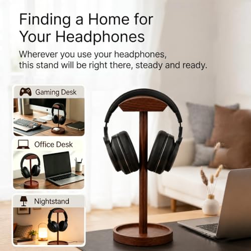Headphone Stand Nature Wood Headset Hanger Mount Hook Gaming Holder Desktop Earphone Artful Functional Stand for All Headsets with Solid Wooden Base - style: Walnut Storage Base