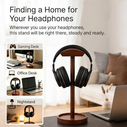 Headphone Stand Nature Wood Headset Hanger Mount Hook Gaming Holder Desktop Earphone Artful Functional Stand for All Headsets with Solid Wooden Base - style: Walnut Storage Base