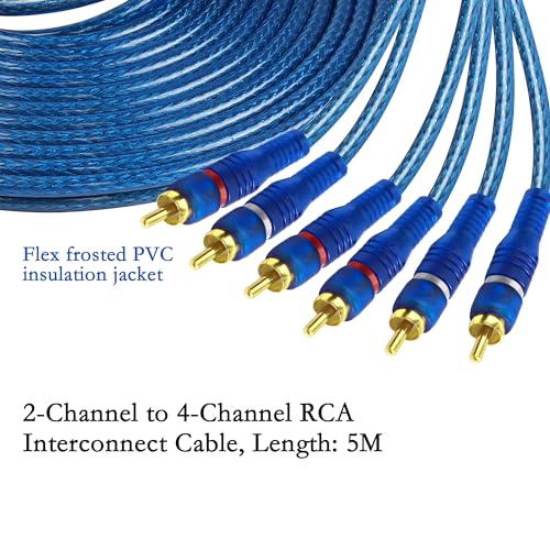 MEIRIYFA RCA Car Audio Cable Y Splitter Adapter Cord 2 Channel to 4 Channel RCA Car Audio Interconnect Cable 2 Male to 4 Male Twisted Pair Cable OFC Full Shielded with Noise Reduction (5M) - size: 5 meters