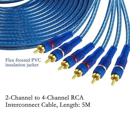 MEIRIYFA RCA Car Audio Cable Y Splitter Adapter Cord 2 Channel to 4 Channel RCA Car Audio Interconnect Cable 2 Male to 4 Male Twisted Pair Cable OFC Full Shielded with Noise Reduction (5M) (Pack of 2) - size: 5 meters (Pack of 2)