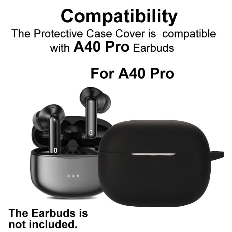 Silicon Case Cover Compatible with XIAOWTEK A40-PRO or SB03 Wireless Earbuds, Protective Skin with Keychain, with Hole for Charging - color: Black