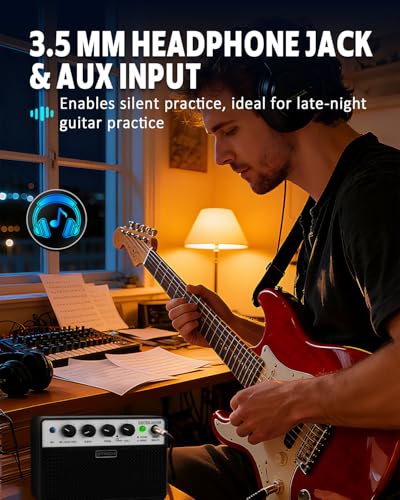 2 x 5W Mini Guitar Amp, Rechargeable, Clean/Drive, Black | Portable Guitar Amplifier for Beginners Practice with 1/8 Headphone Output - color: Black