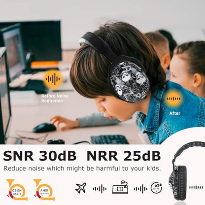Kids Ear Protection Safety Ear Muffs, NRR 25dB Noise Reduction Children Earmuffs, Hearing Protectors for Sleeping, Studying, Airplane, Concerts, Fireworks-Skull with Black Band - color: Black Band Skull