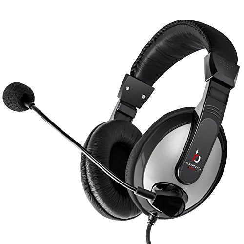 Etekcity RoverBeats Bravo Professional Over Ear Stereo Headset with Microphone, Headset Splitter, Black/Gray