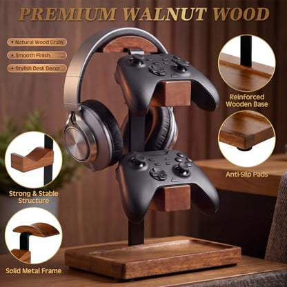 Headphone Stand with Controller Holder, Light Walnut - color: Light Walnut