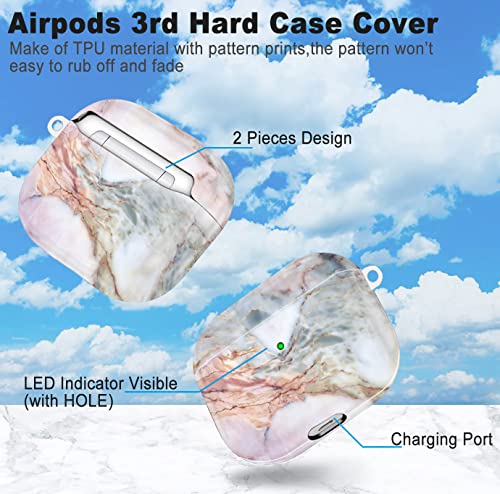 Compatible with Airpods 3rd Generation Case - Wonjury Protective Hard Compatible with Airpods 3 Case Cover with Cleaner Kit Women Girls Keychain, Lavender Marble - color: Lavender Marble