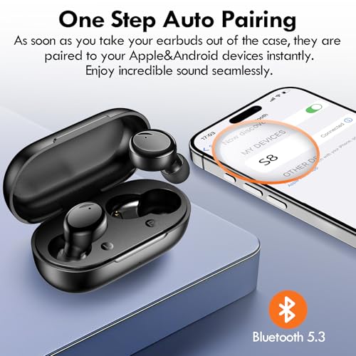 Lanteso Wireless Earbuds, Bluetooth Ear Buds with Mics Clear Call Touch Control IPX5 Waterproof in Ear Headphones with Bass Sound for iPhone Android,Workout-Glossy Black - color: Glossy Black
