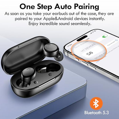 Lanteso Wireless Earbuds, Bluetooth Ear Buds with Mics Clear Call Touch Control IPX5 Waterproof in Ear Headphones with Bass Sound for iPhone Android,Workout-Glossy Black - color: Glossy Black
