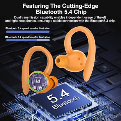 Wireless Earbuds, Bluetooth 5.4 Headphones Sport Over Ear Buds With ENC Mic - color: O-Orange