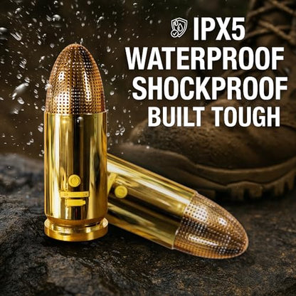 Bullet Bluetooth Speaker | Portable Wireless Speaker, TWS Pairing, 70ft Range | IPX5 Waterproof, Rugged Outdoor Design, USB-C Fast Charging, 8–10Hr Battery Life (Brass) - color: Brass