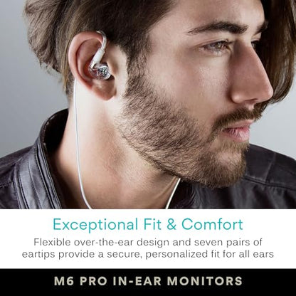MEE audio M6 PRO Musicians' In-Ear Monitors Wired + Wireless Combo Pack: Includes IEMs, 2 Audio Cables and BT3 Hi-Res Bluetooth Audio Adapter w/aptX, LDAC, Auracast Support, & Built-In Headset (Clear) - color: Clear, style: IEMs + Bluetooth Adapter