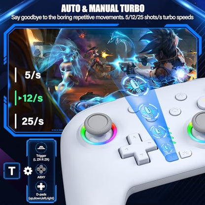HUDOBBYE Switch Pro Controller Wireless for Switch/OLED/Lite Accessories, Wireless iOS Android Remote Gamepad, Wired PC Game Joystick, Switch Turbo Controller with 10 Cool Led Light,Programmable - color: LED White
