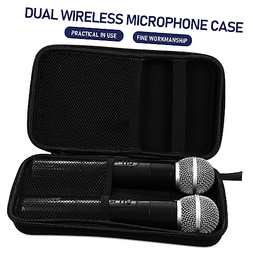 Kisangel Portable Dual Microphone Storage Bag with Padded Dividers and Receiver Compartment Compact Hard Case for Travel and Organized Mic Protection