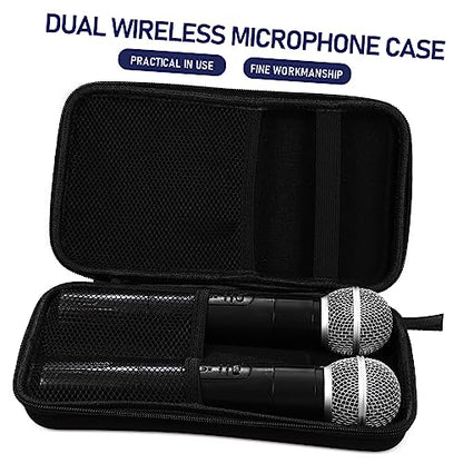 Kisangel Portable Dual Microphone Storage Bag with Padded Dividers and Receiver Compartment Compact Hard Case for Travel and Organized Mic Protection