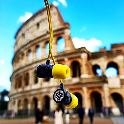 LUDOS Ultra Wired Earbuds in-Ear Headphones, 5 Years Warranty, Earphones with Microphone, Noise Isolating Ear Buds, Memory Foam for iPhone, Samsung, School Students, Kids, Women, Small Ears - Yellow - color: Yellow, style: 3.5 mm