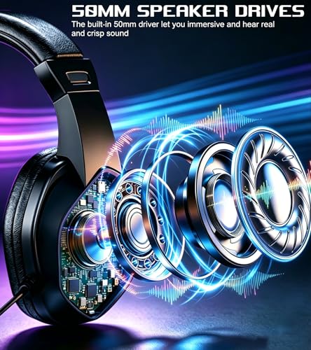 Wireless One Ear Headset with Mic, Single Ear Trucker Headset for PC/Computer/Laptop/Mac/iPad/iPhone/Android/Switch, Gaming Headphones with RGB Light, Mute Button for Truck Driver, Office Work, Chat