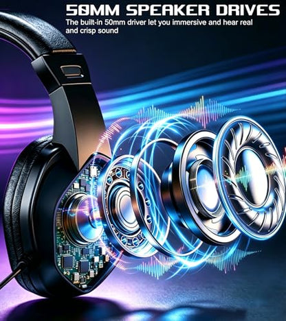 Wireless One Ear Headset with Mic, Single Ear Trucker Headset for PC/Computer/Laptop/Mac/iPad/iPhone/Android/Switch, Gaming Headphones with RGB Light, Mute Button for Truck Driver, Office Work, Chat
