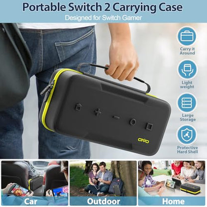 OIVO Carrying Case Compatible with 2025 Nintendo Switch, Portable Switch 2 Travel Carry Case Fit for Joy-Con 2 & Adapter, Hard Shell Protective Pouch Bag with 24 Game Slots, Yellow - color: Yellow