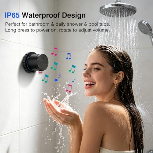 EWA Shower Speaker, Magnetic Portable Bluetooth Speaker with Phone Stand,Metal Portable Wireless Mini Speakers Waterproof with Rotary Control,for Bathroom Gym Home, Birthday Gifts (Black) - color: Black