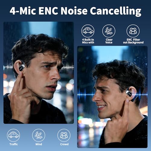 OHAYO Open Ear Headphones,Over Ear Earbuds with Ergonomic Earhook,Bluetooth Headphones 5.4 with Smart Digital Display,40H Playtime,IPX6 Waterproof,Touch Control Operate Fit Cycling,Running,Workout - color: Black
